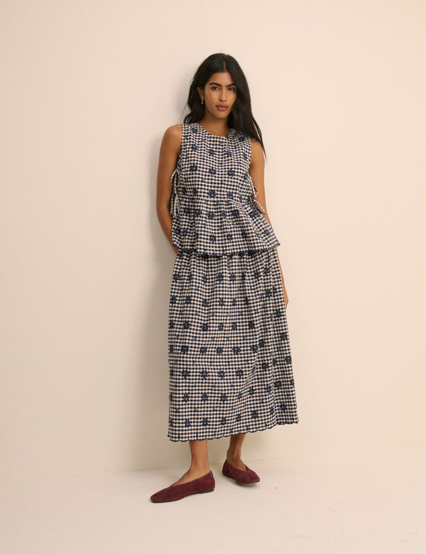 Navy Gingham Side Tie Swing Top