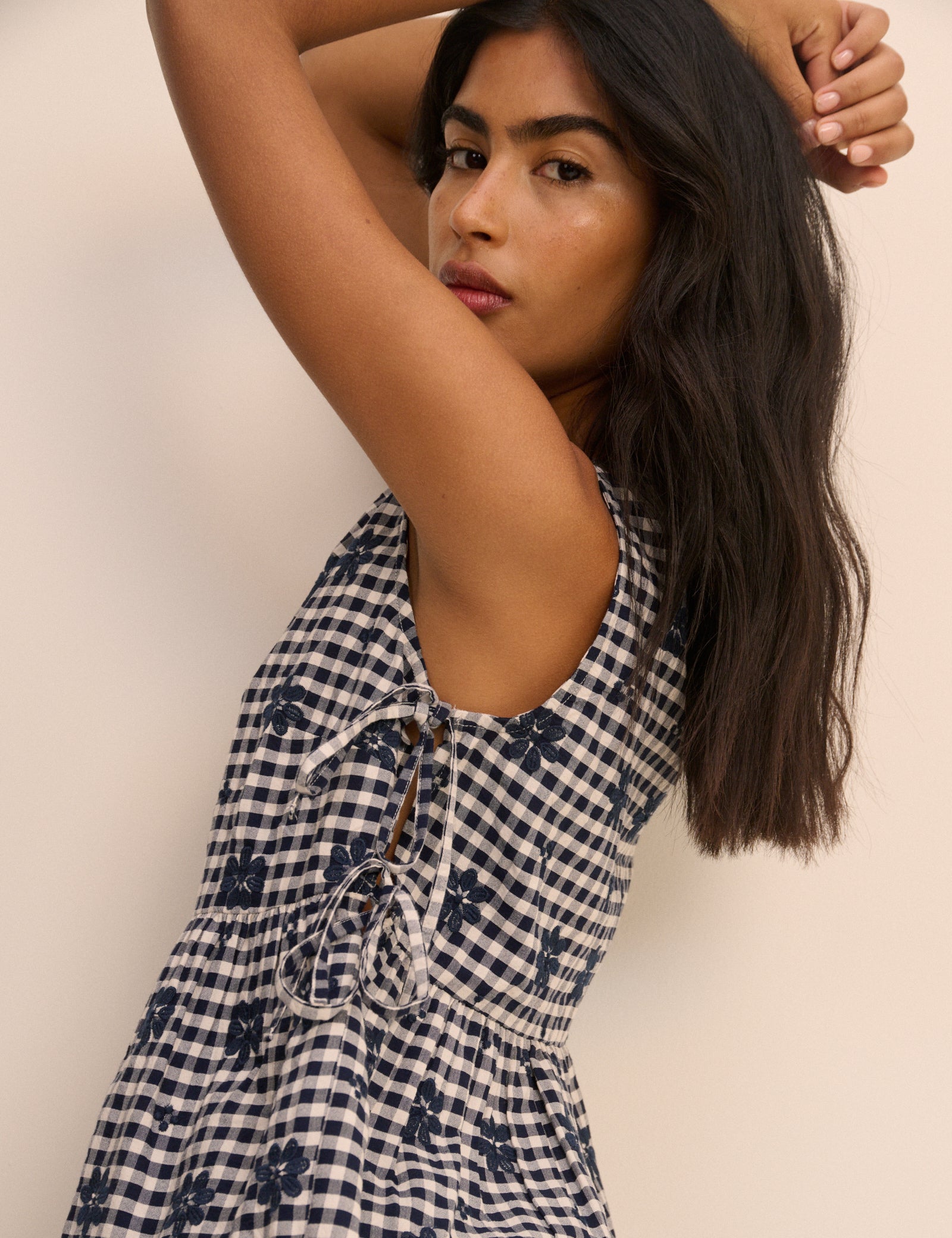 Black and White Gingham Side Tie Swing Top