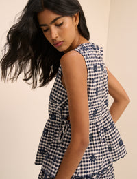 Black and White Gingham Side Tie Swing Top