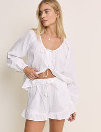 White Ruffle Double Gauze Shorts