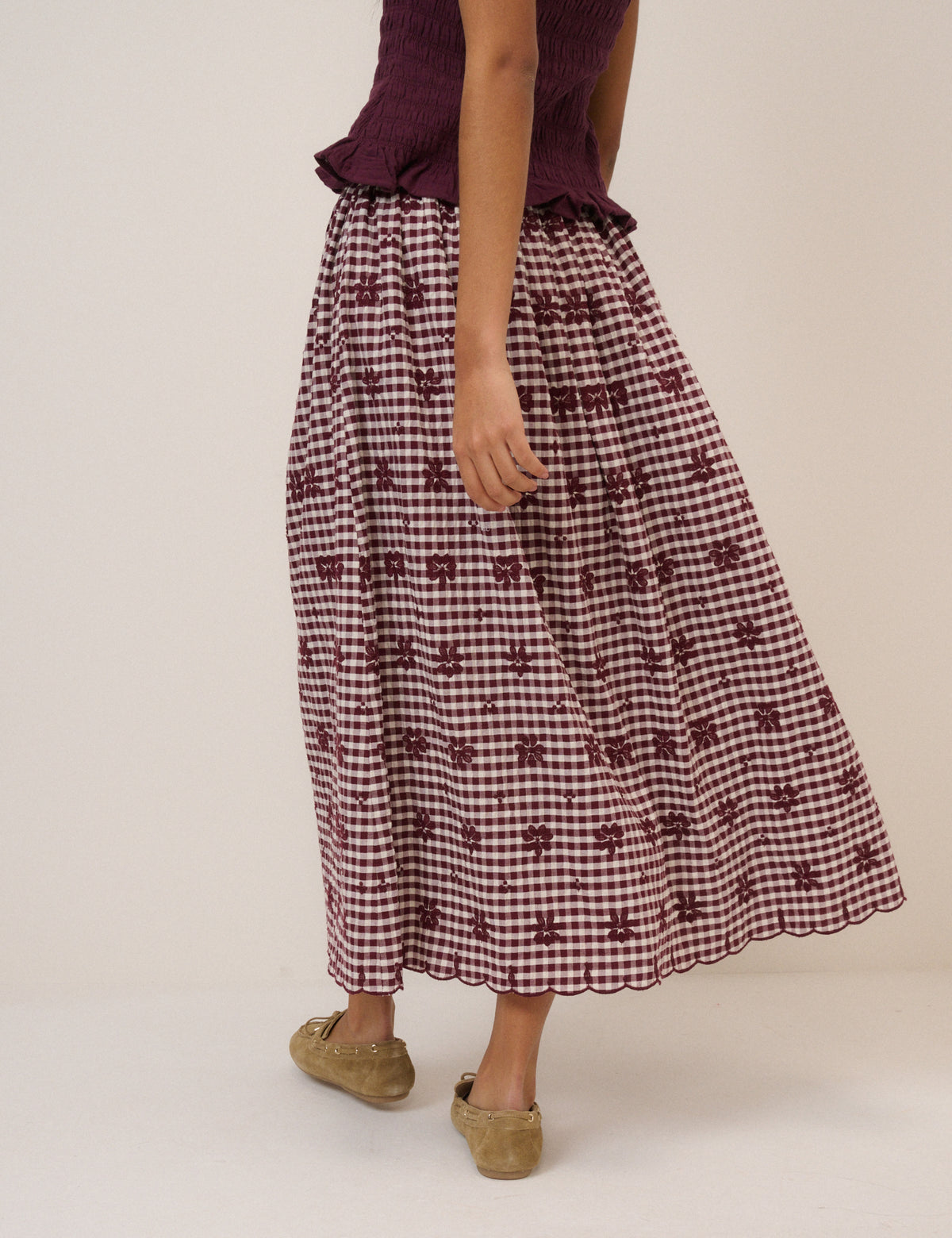Burgundy Gingham Naples Midi Skirt