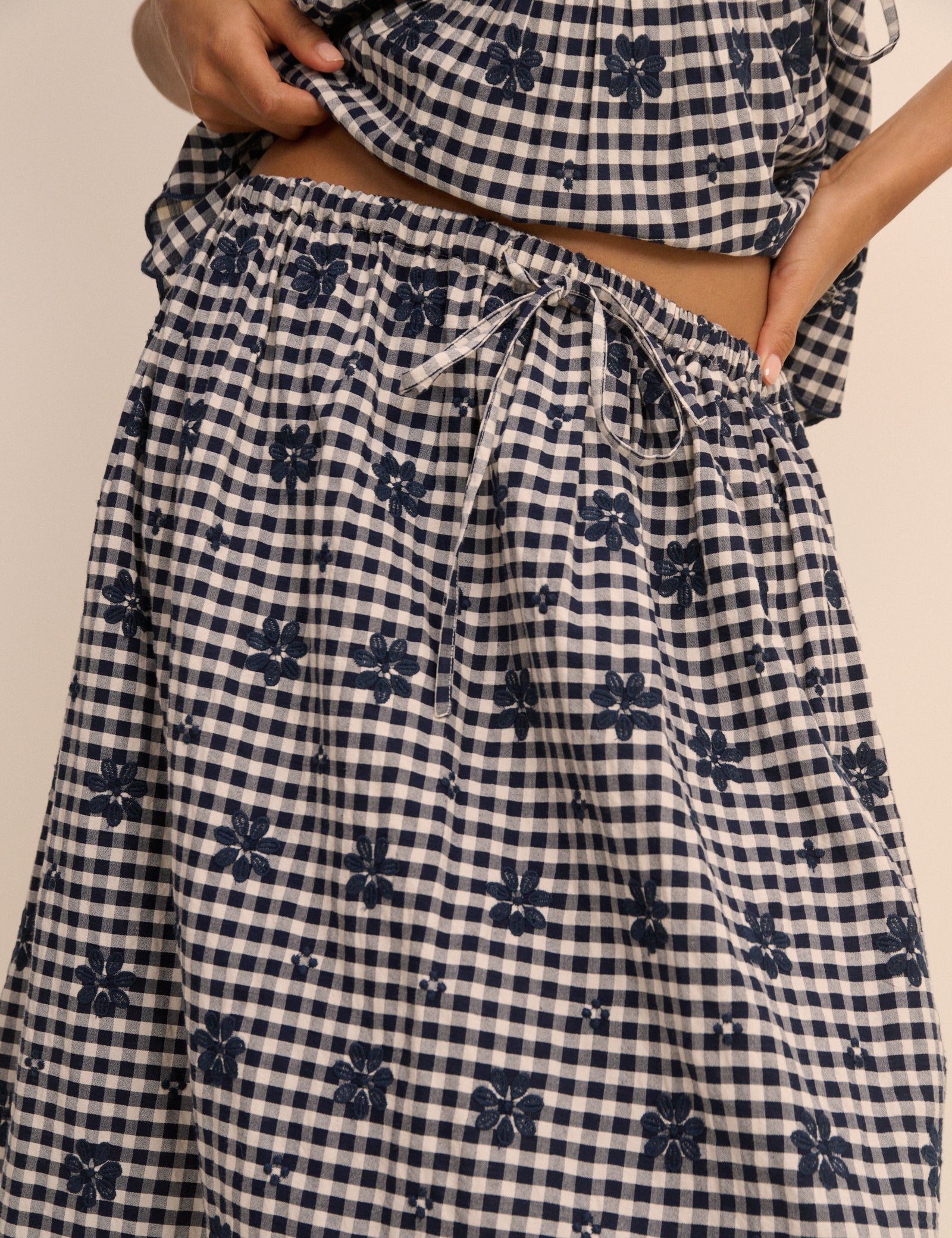 Navy Gingham Naples Midi Skirt