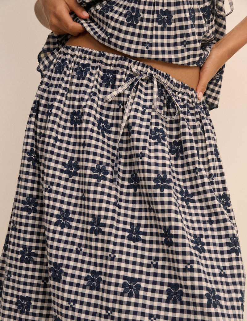 Navy Gingham Naples Midi Skirt