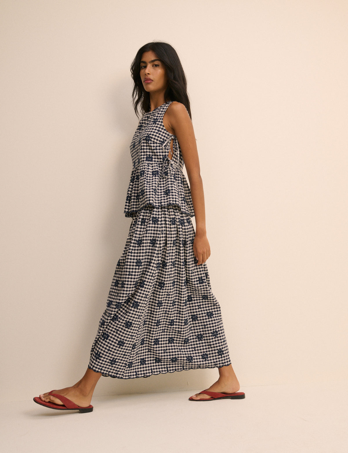 Navy Gingham Naples Midi Skirt