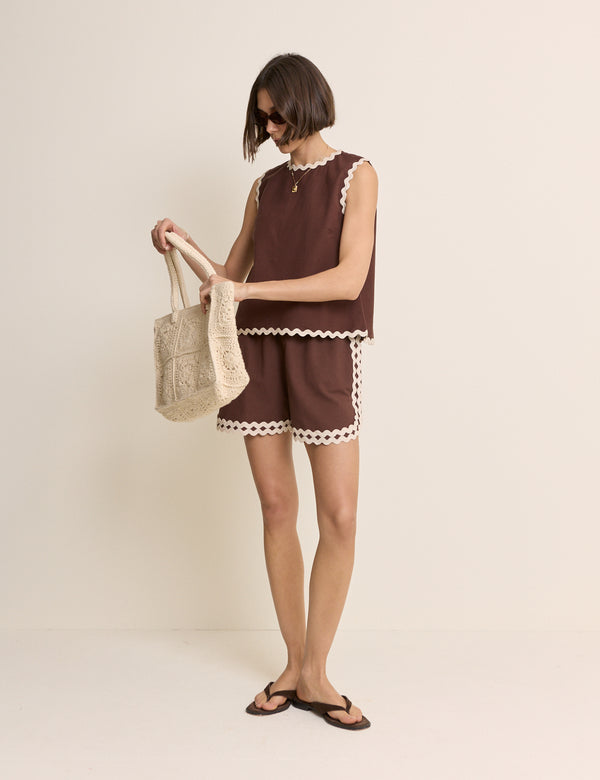 Brown Ric Rac Trim Racer Short