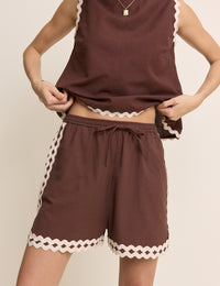 Brown Ric Rac Trim Racer Short