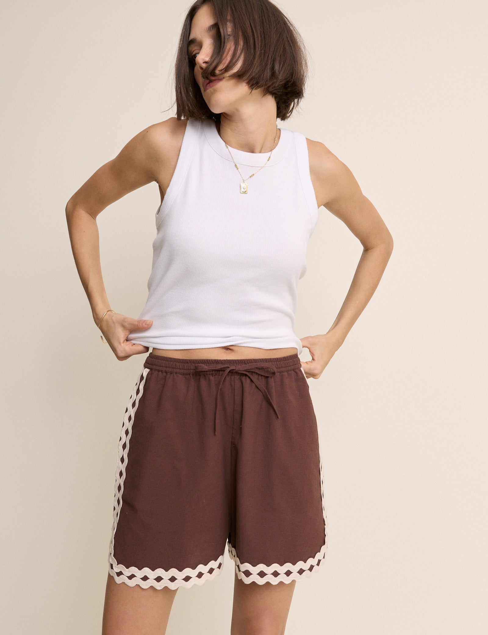Brown Ric Rac Trim Racer Short