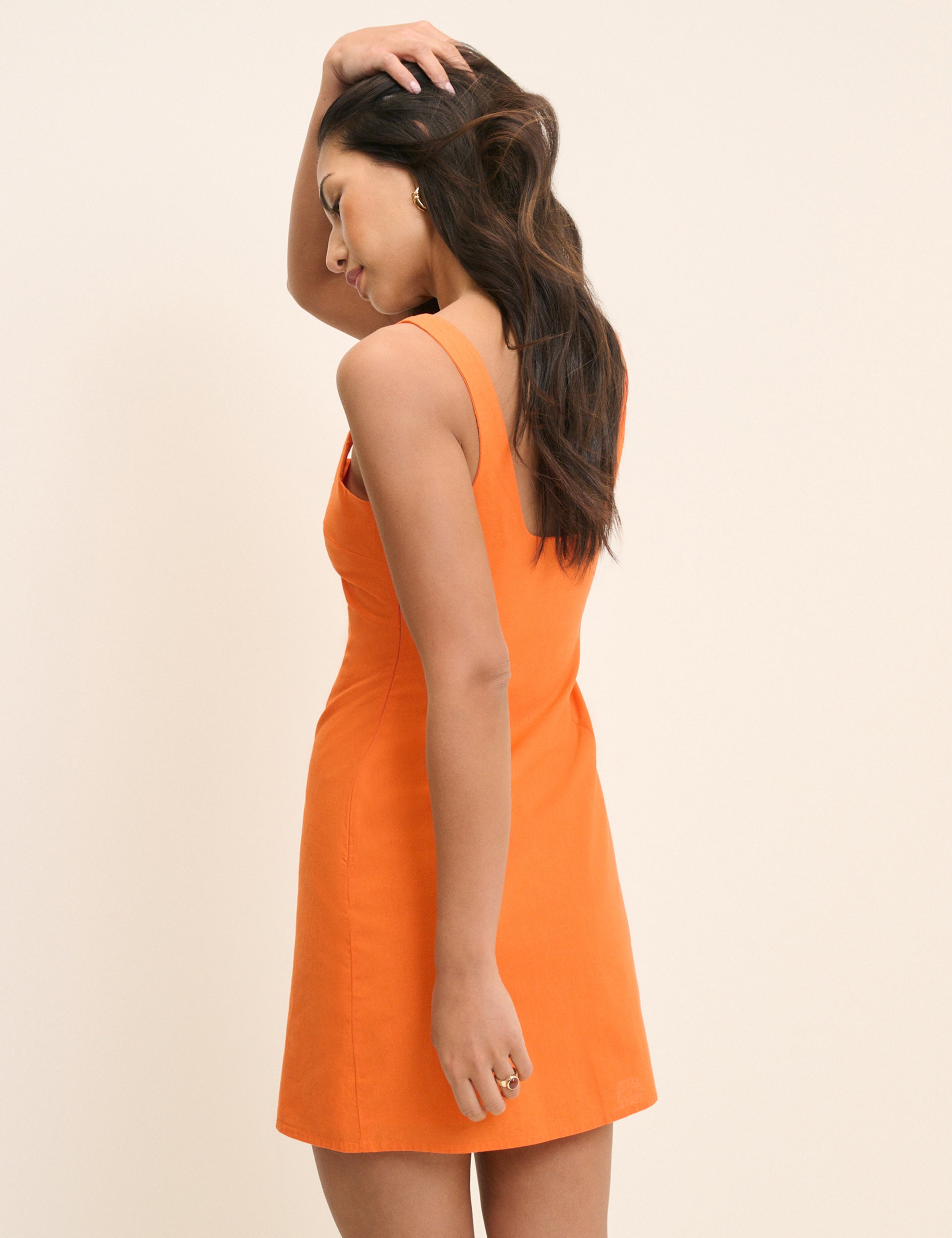 Orange Linen-Blend Connie Shift Mini Dress Orange Linen-Blend Connie Shift Mini Dress
