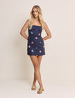 Navy Embroidered Connie Shift Mini Dress