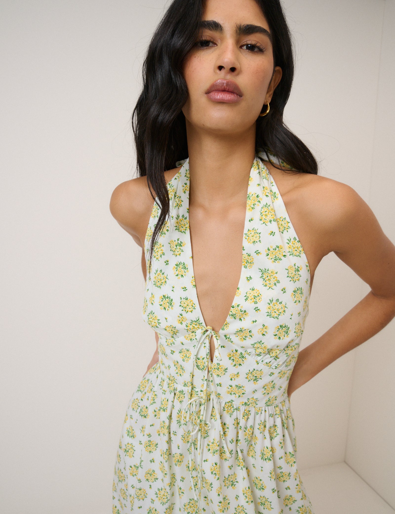 Yellow Floral Halter Neck  Lilijana Midi Dress