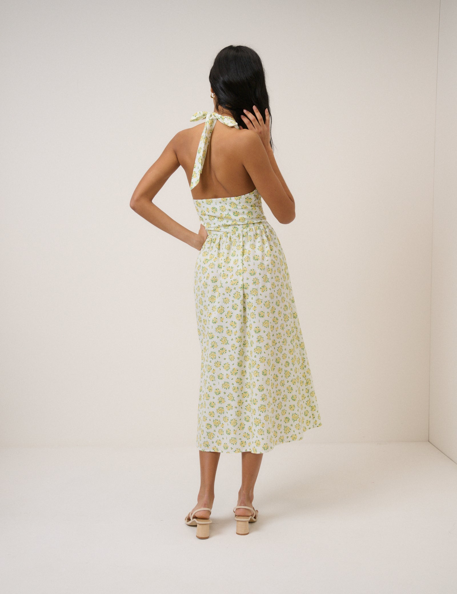 Yellow Floral Halter Neck  Lilijana Midi Dress
