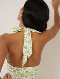 Yellow Floral Halter Neck  Lilijana Midi Dress