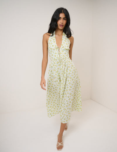 Yellow Floral Halterneck Lilijana Midi Dress