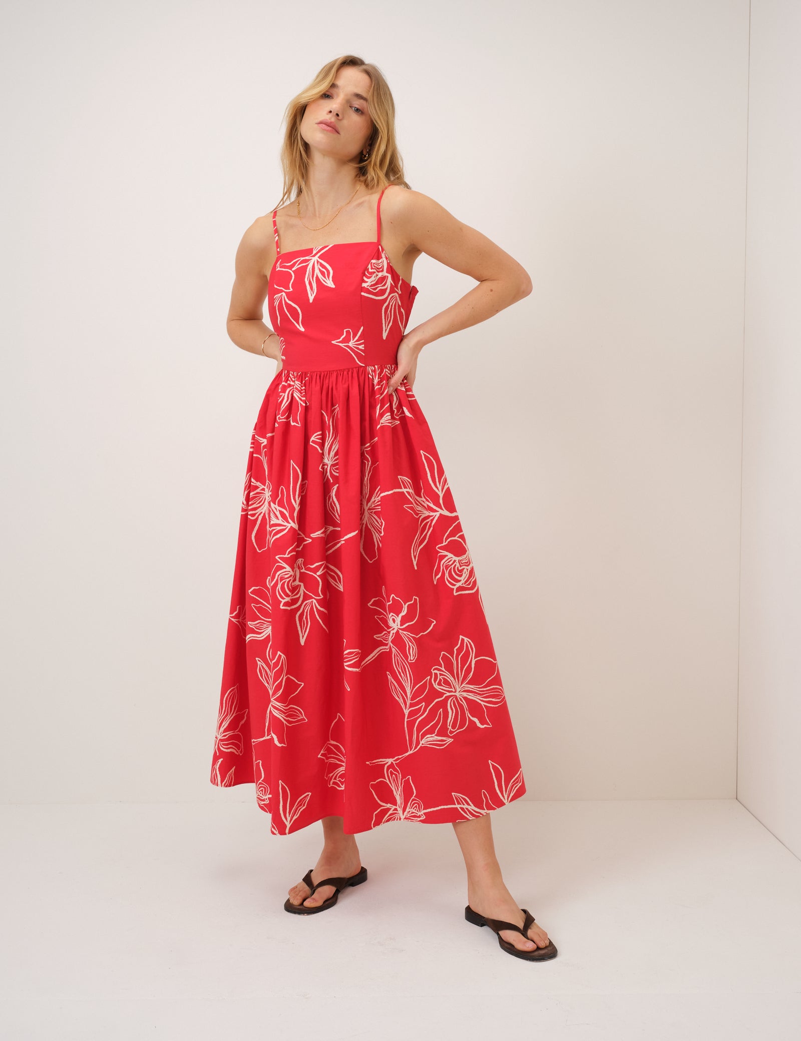 Red Floral Madeline Midi Dress