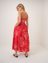 Red Floral Madeline Midi Dress