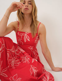 Red Floral Madeline Midi Dress