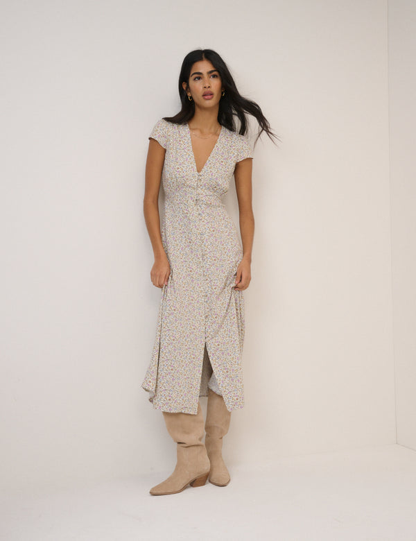 Pink Ditsy Floral Avery Midi Dress