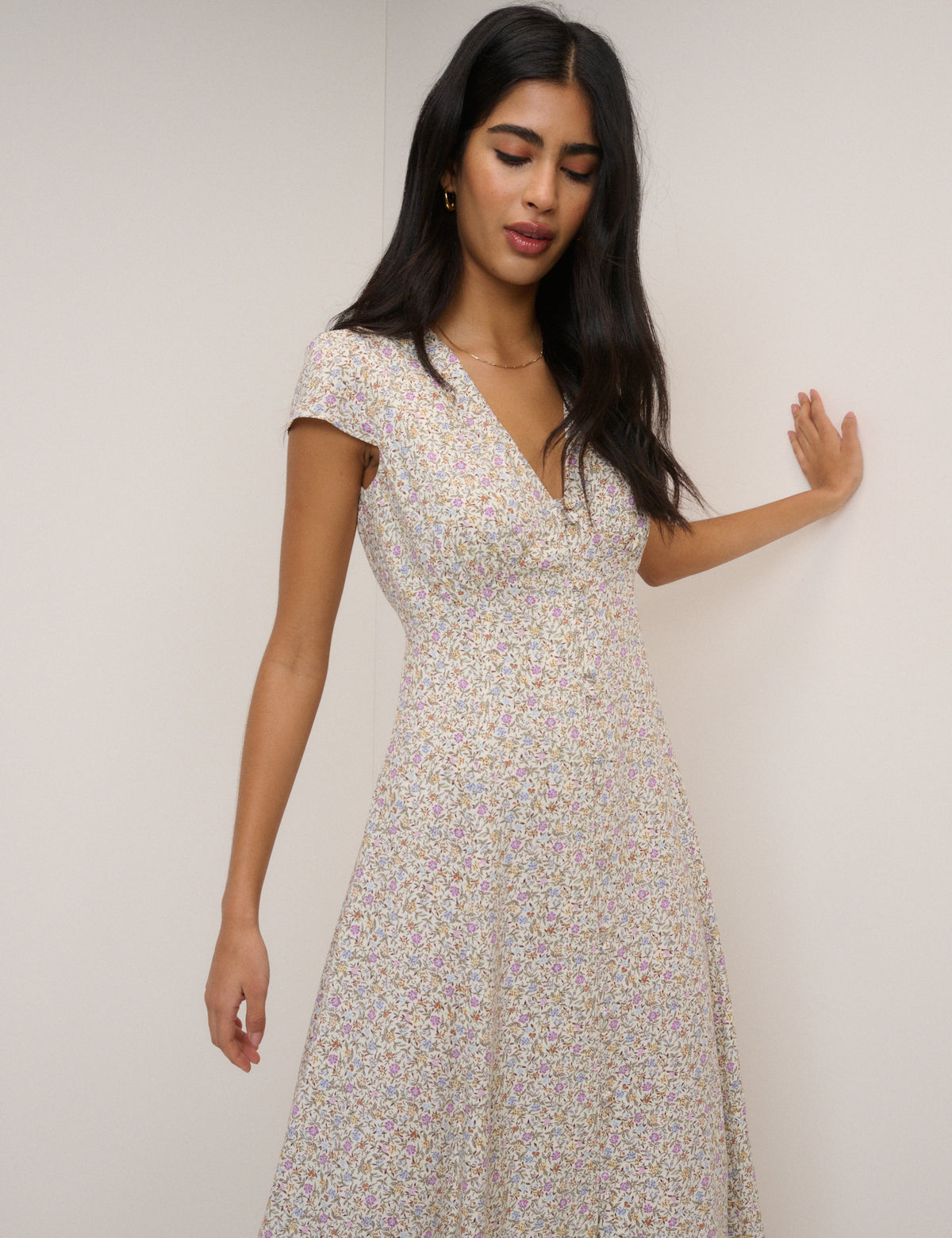 White Ditsy Floral Avery Midi Dress