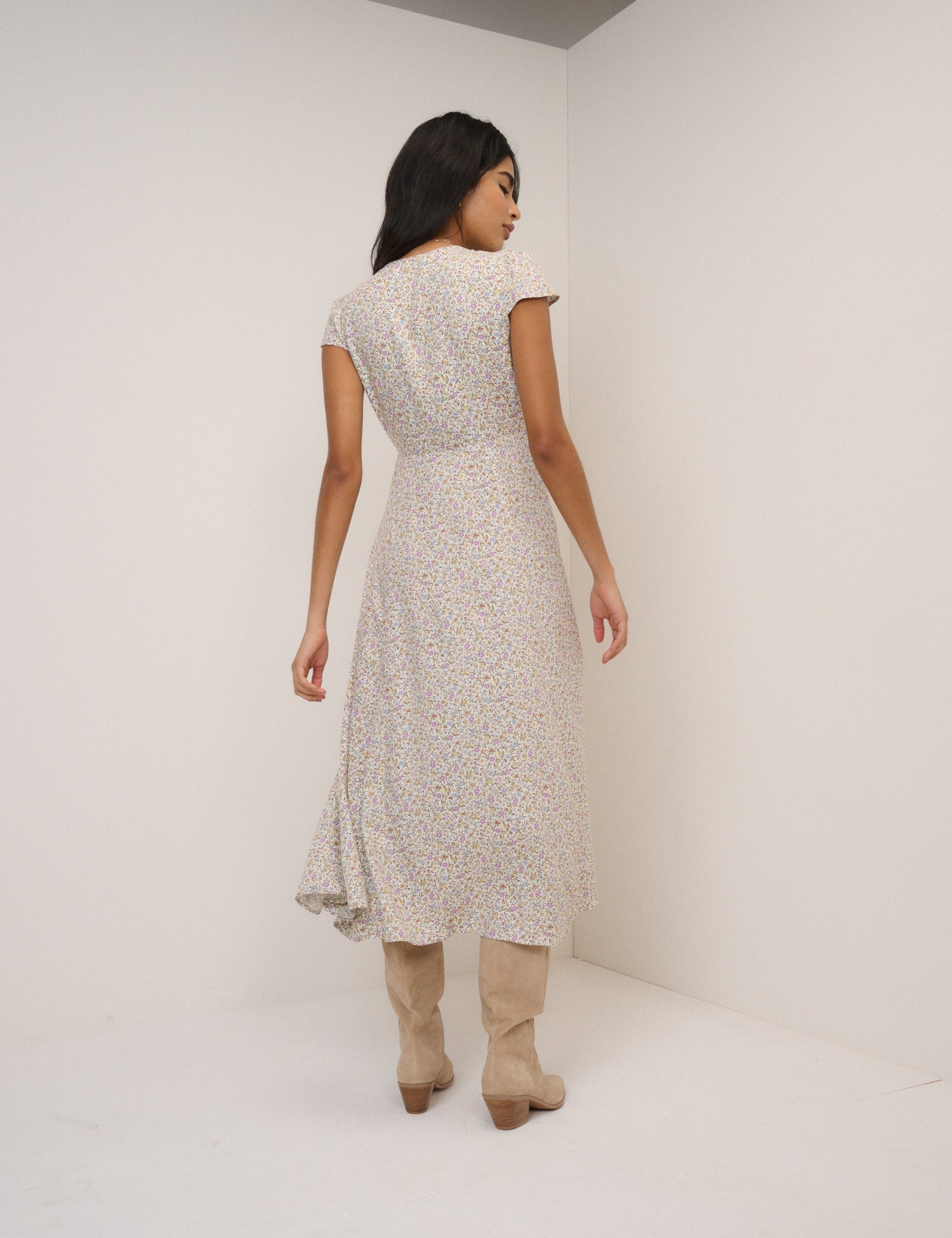 Pink Ditsy Floral Avery Midi Dress