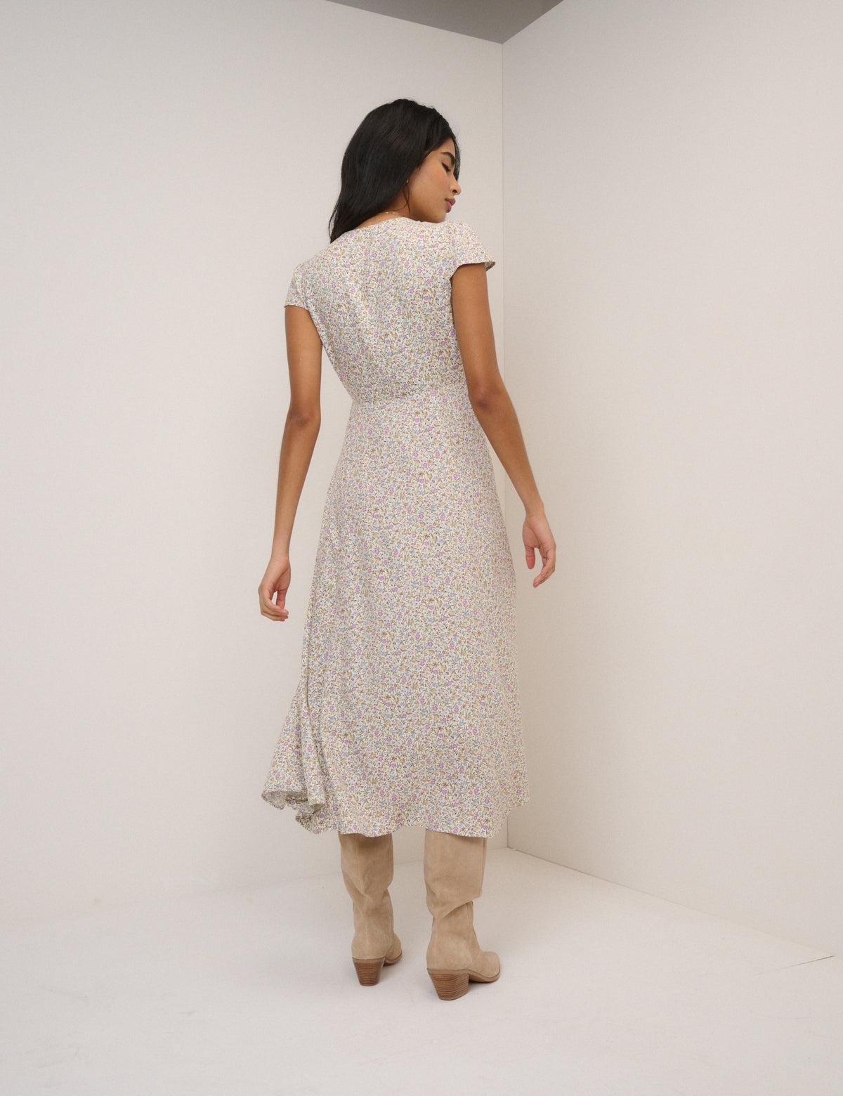 White Ditsy Floral Avery Midi Dress