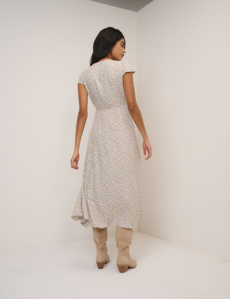White Ditsy Floral Avery Midi Dress