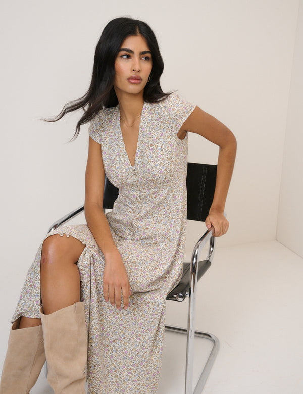 Pink Ditsy Floral Avery Midi Dress