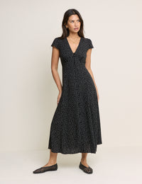 Black Polka Dot V-Neck Avery Midi Dress