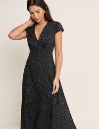 Black Polka Dot V-Neck Avery Midi Dress