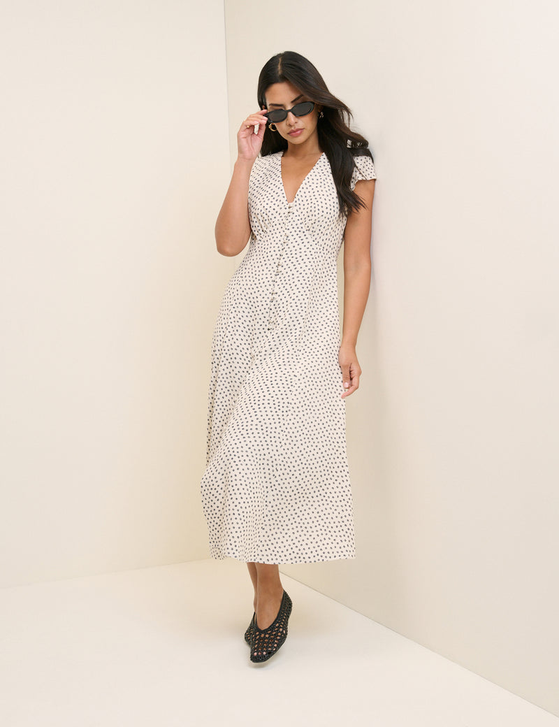 Floral V-Neck Button Front Short Sleeve Avery Midi