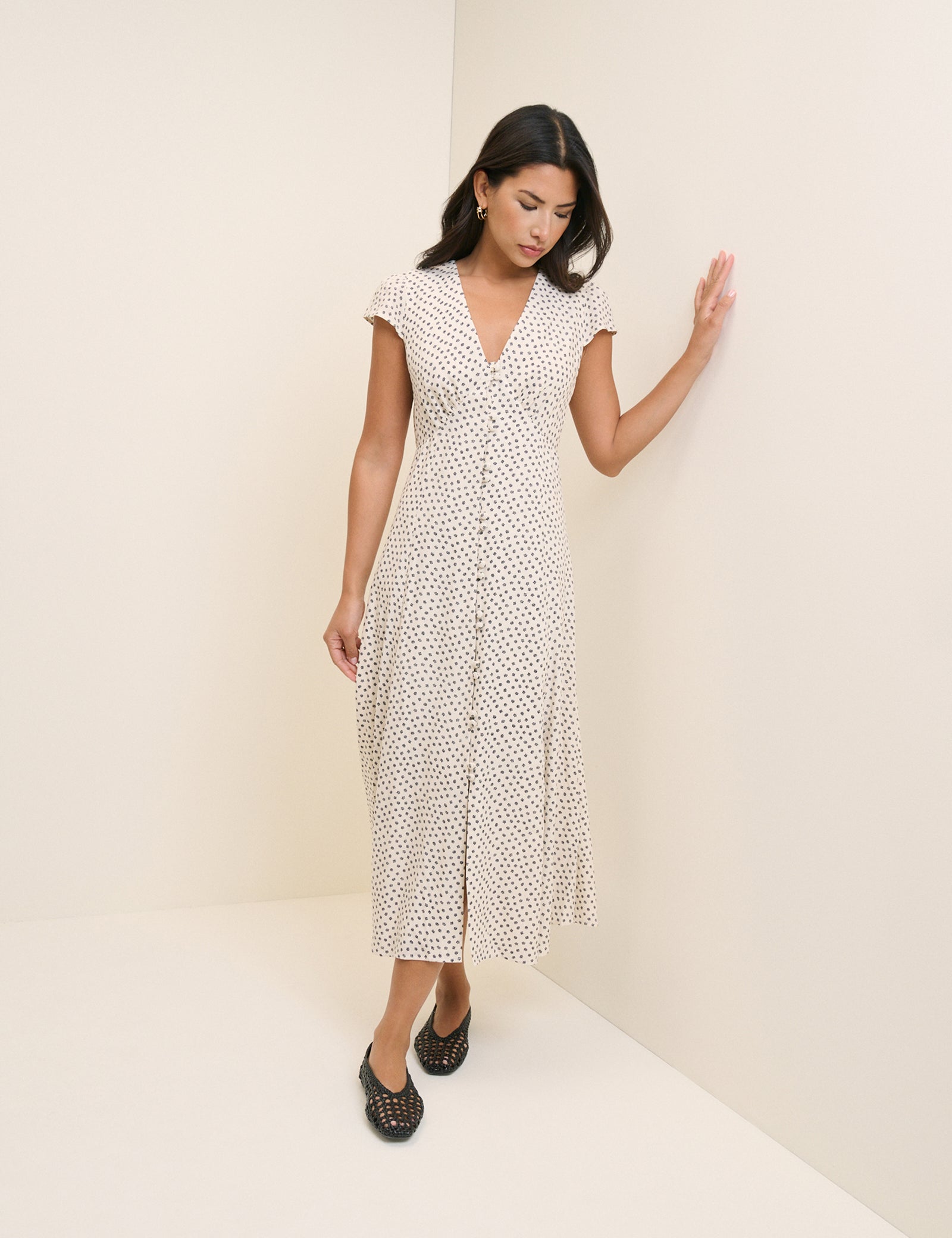Ivory Ditsy Floral Avery Midi Dress