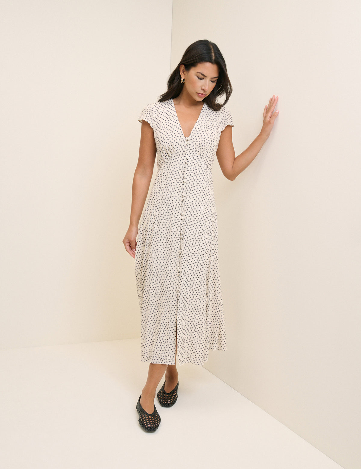 Ivory Ditsy Floral Avery Midi Dress