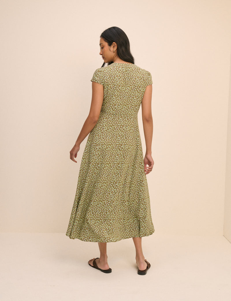 Green Ditsy Floral Avery Midi Dress