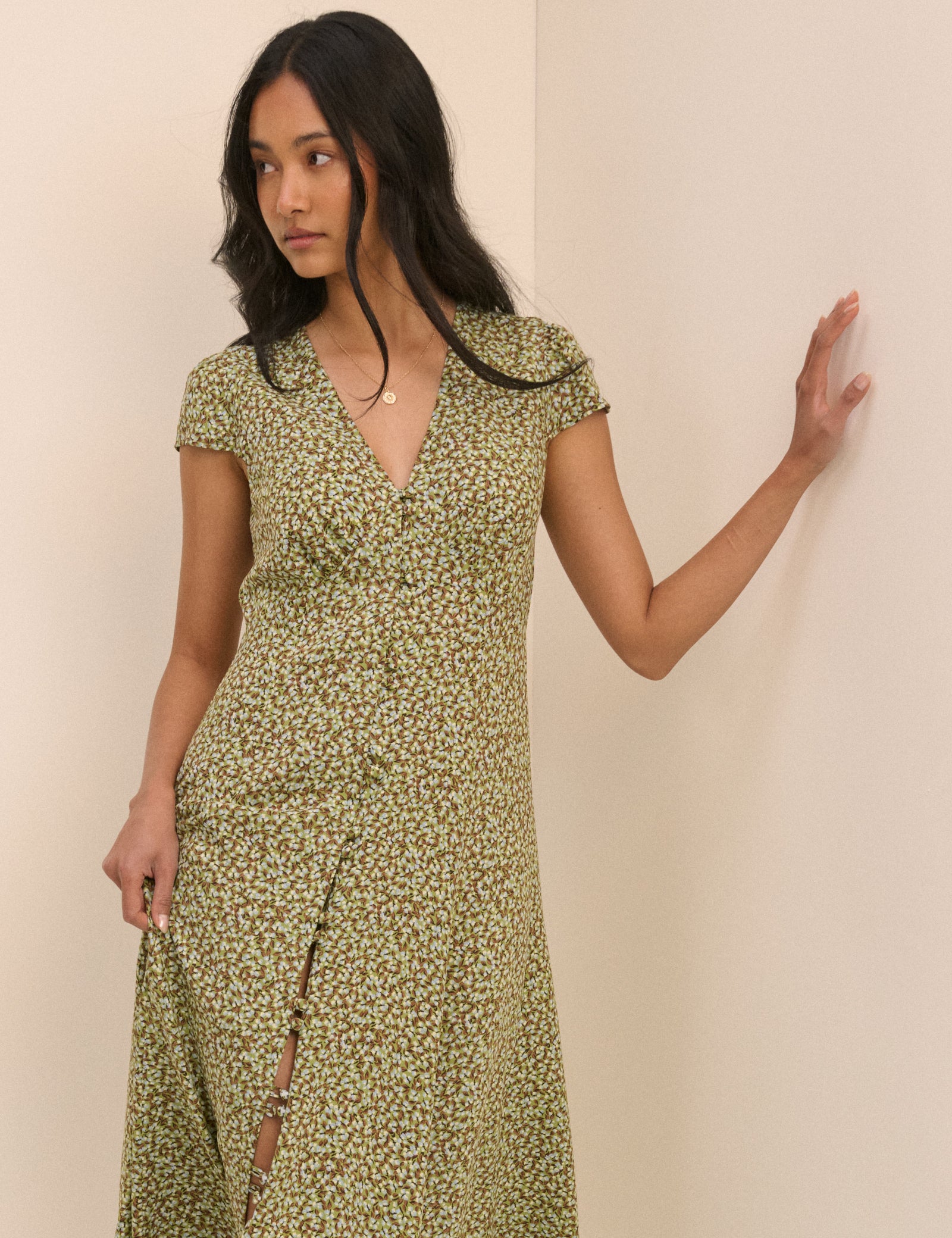 Green Ditsy Floral Avery Midi Dress