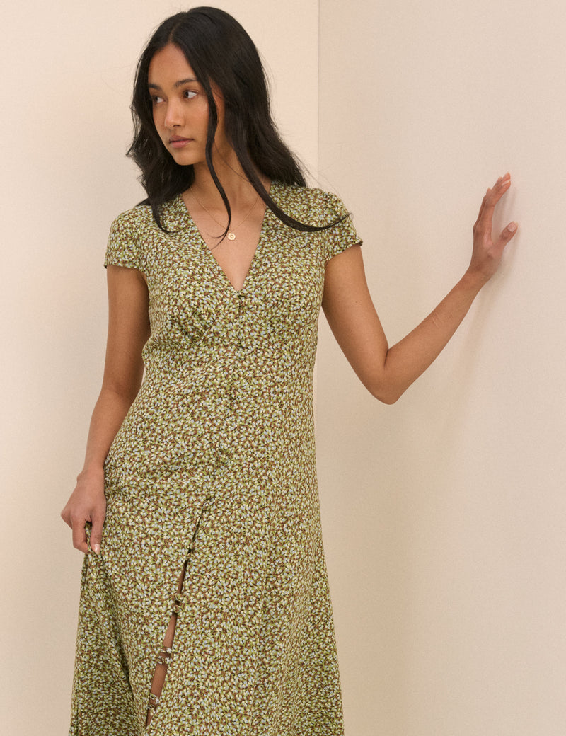 Green Ditsy Floral Avery Midi Dress