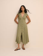 Green Ditsy Floral Avery Midi Dress