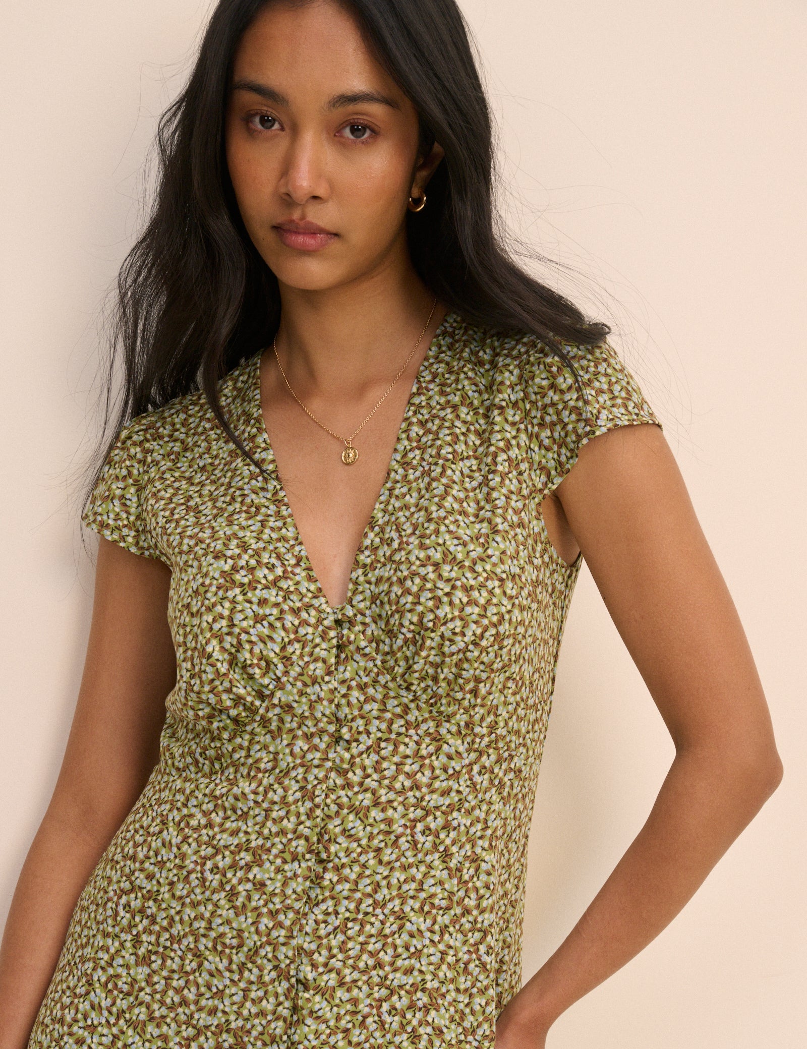 Green Ditsy Floral Avery Midi Dress