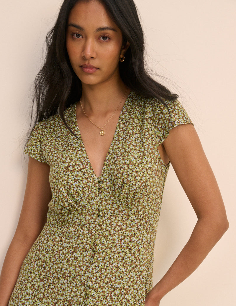 Green Ditsy Floral Avery Midi Dress