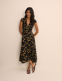Black Floral Avery Midi Dress