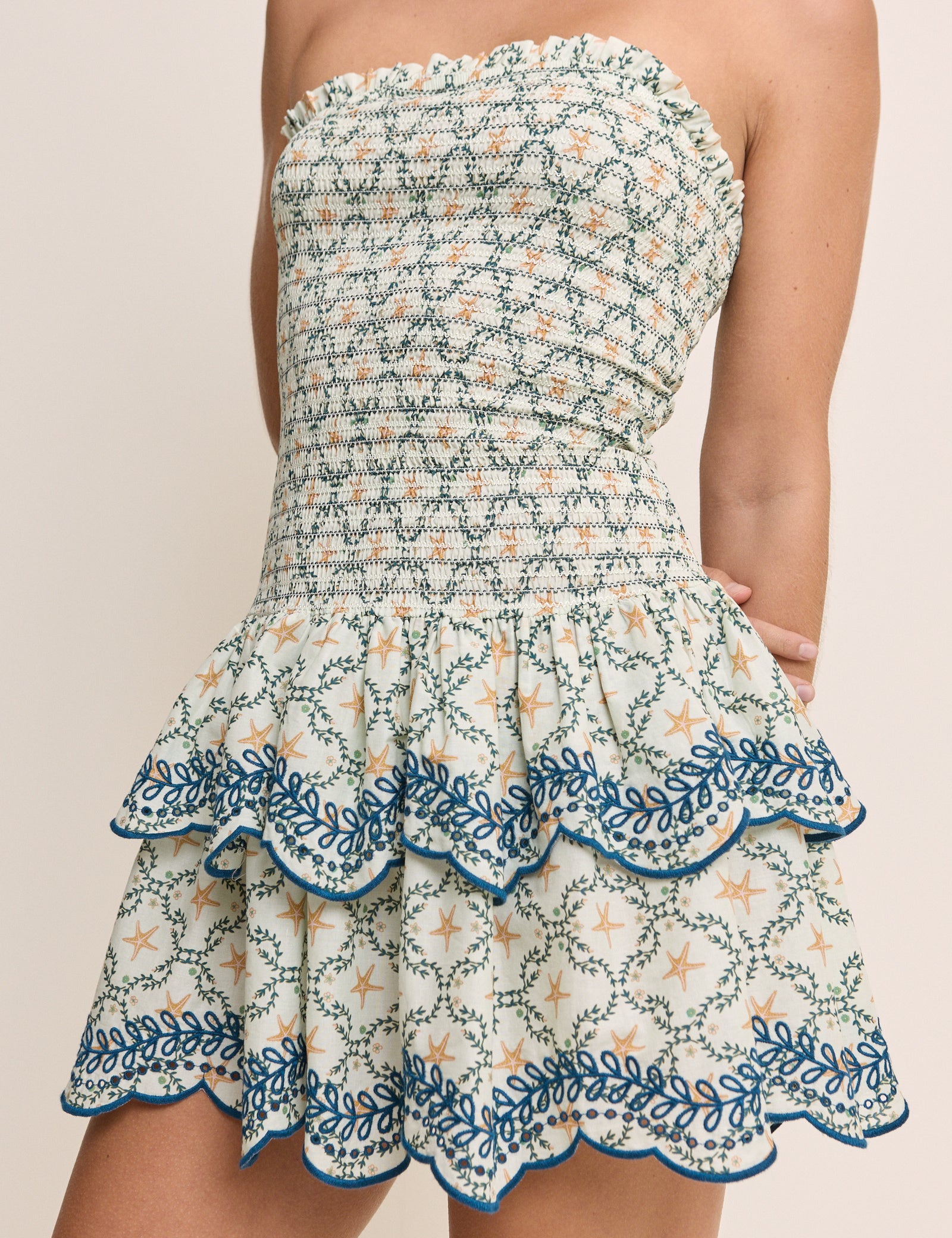 Green Ocean Printed Bandeau Kai Mini Dress