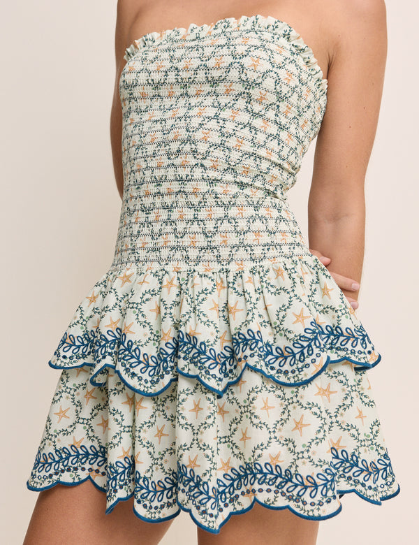 Green Ocean Printed Bandeau Kai Mini Dress