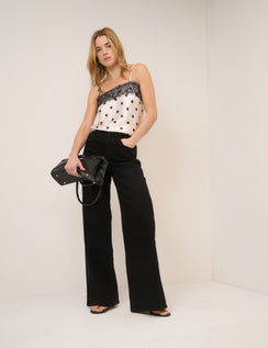 White Polka Dot Satin Lace Cami Top