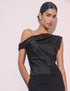 Black Asymmetric Pleated Satin Top