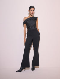 Black Asymmetric Pleated Satin Top