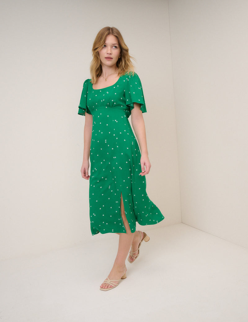 Floral Flutter Sleeve Midi Dee Dress