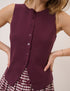 Burgundy Button Through Sleeveless Knitted Top