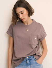Brown Heart Embroidered T-Shirt