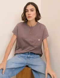 Brown Heart Embroidered T-Shirt
