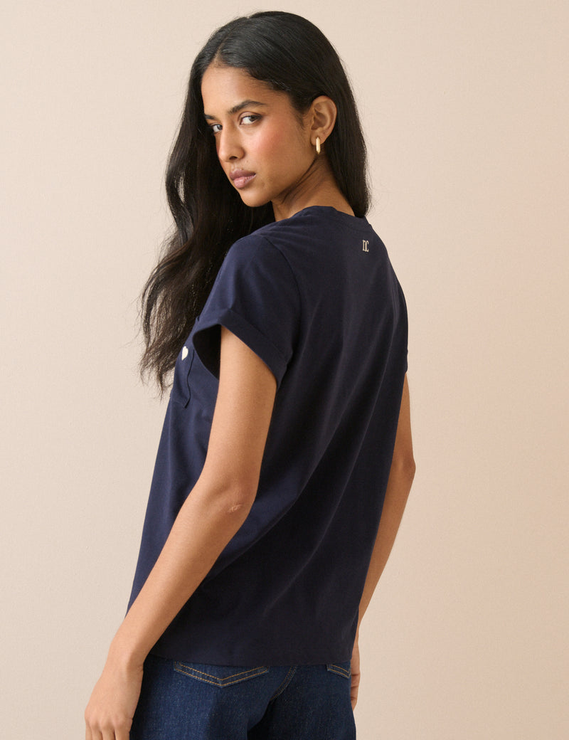 Navy Heart Embroidered T-Shirt