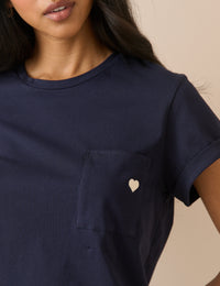Navy Heart Embroidered T-Shirt