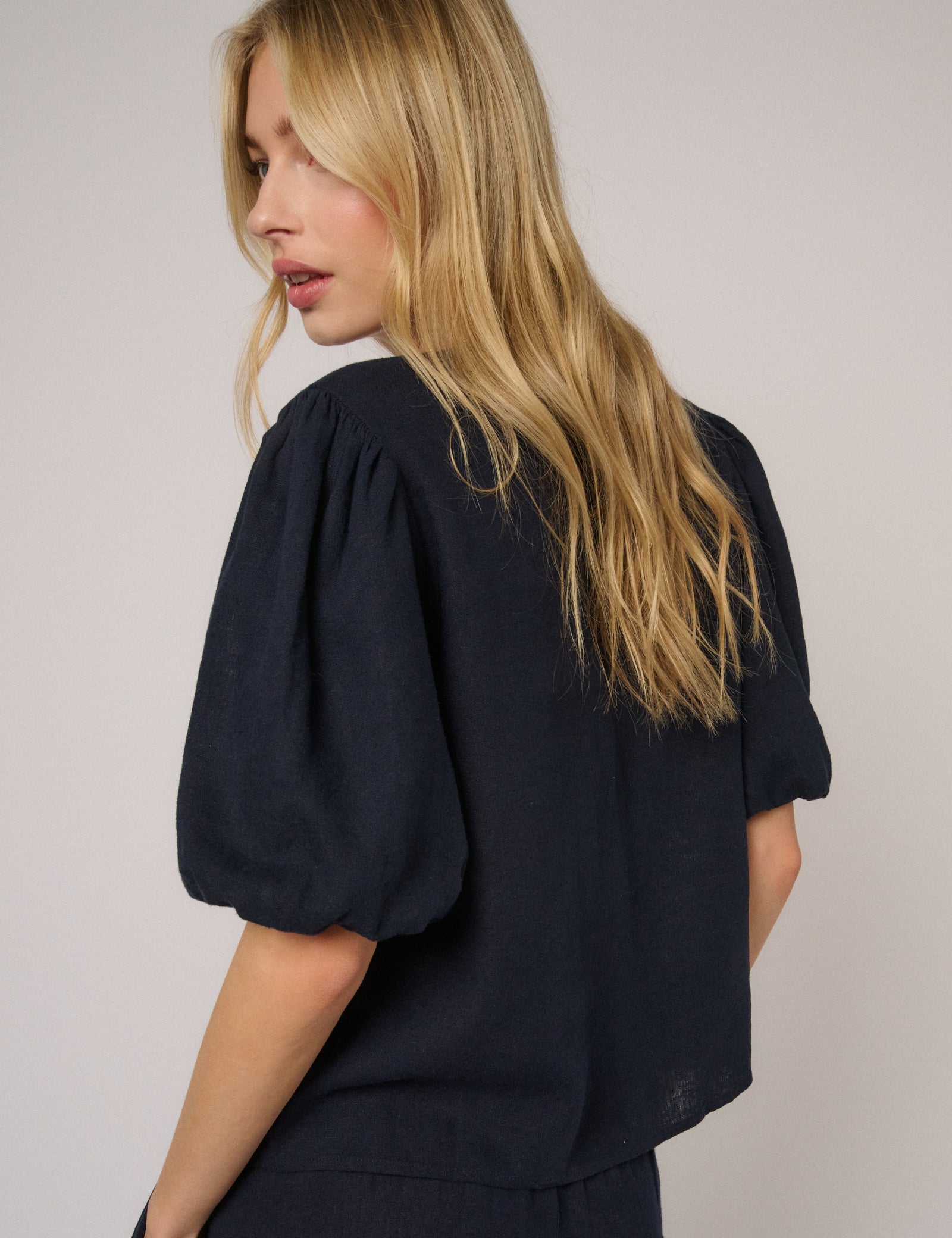 Navy Puff Sleeve Top